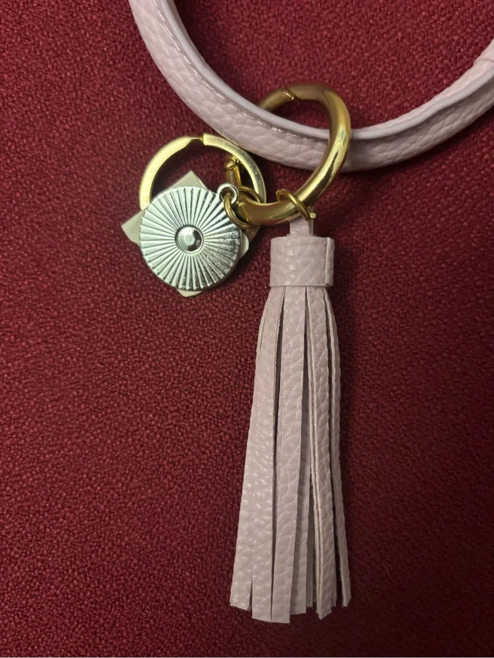 Round Faux Leather Key Ring  Bracelet With Tassel. Lavender Color. New With Tag!
